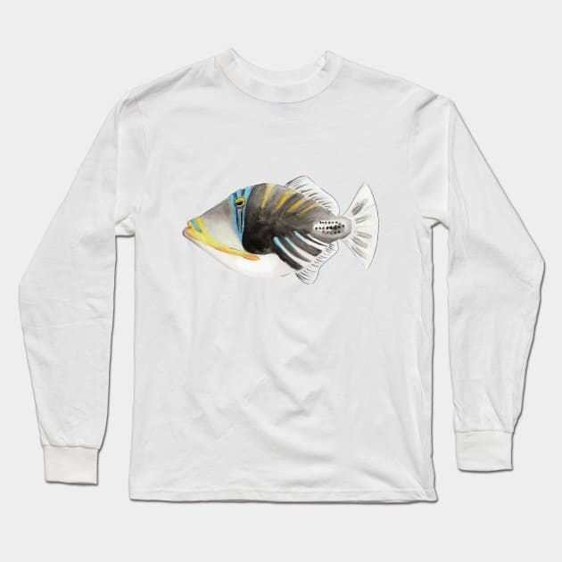 Saltwater Reef Picasso Triggerfish in Watercolor Long Sleeve T-Shirt by narwhalwall